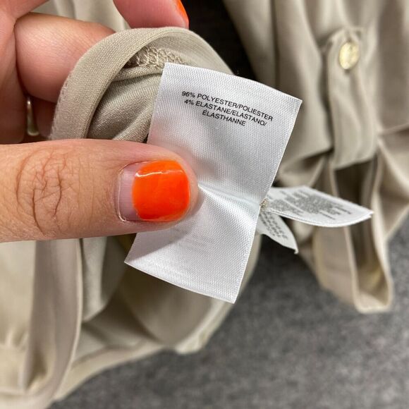 Anne Klein Shirt Women S Small Beige Button Up 3/4 Sleeve Collared Roll Up Tab - Picture 6 of 10